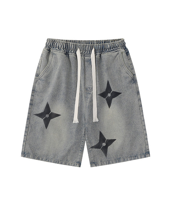 BAKYARDER Star Print Denim Shorts