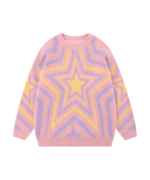 BAKYARDER Retro Color-Block Star Sweater