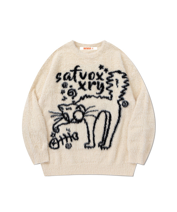 BAKYARDER Cat Jacquard Loose Sweater