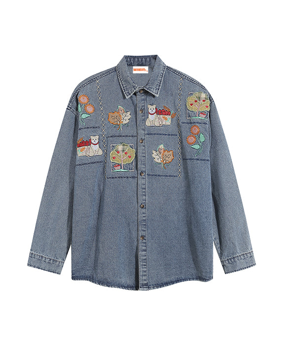 BAKYARDER Cartoon Balloon Denim Shirt