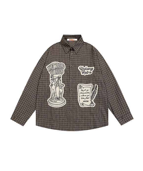 BAKYARDER Vintage Plaid Graffiti Print Shirt