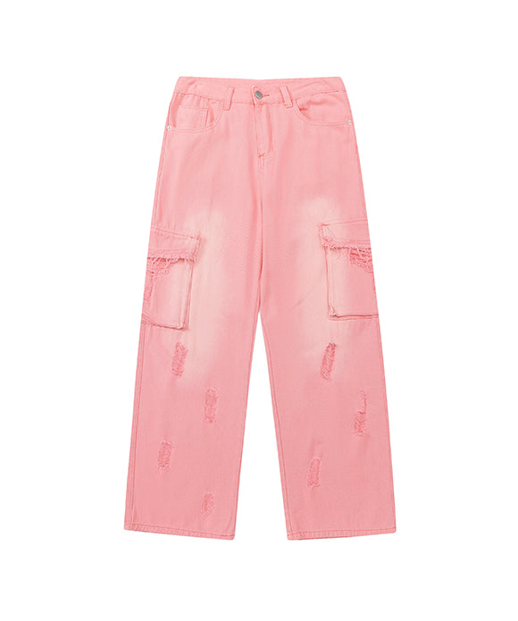 BAKYARDER Vintage Distressed Pink Cargo Jeans