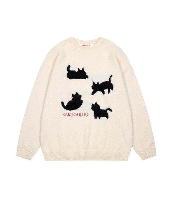 BAKYARDER Vintage Cat Jacquard Sweater