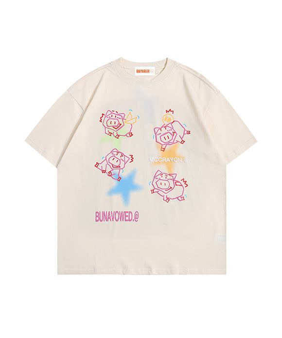 BAKYARDER Cartoon Pig Print Tee