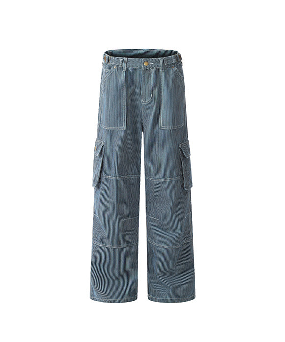 BAKYARDER Vintage Striped Workwear Denim Pants