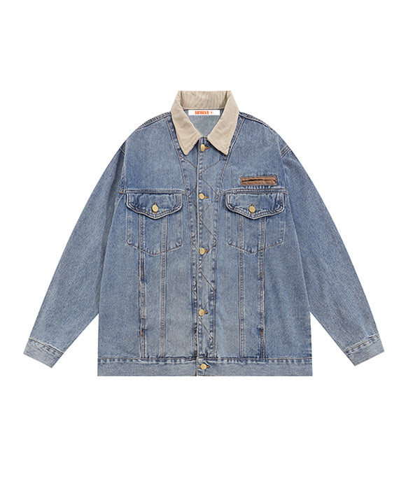 BAKYARDER Vintage Washed Contrast Denim Jacket