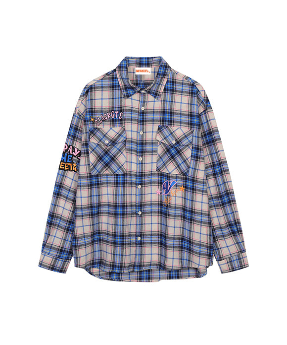 BAKYARDER Versatile Letter Embroidery Plaid Shirt