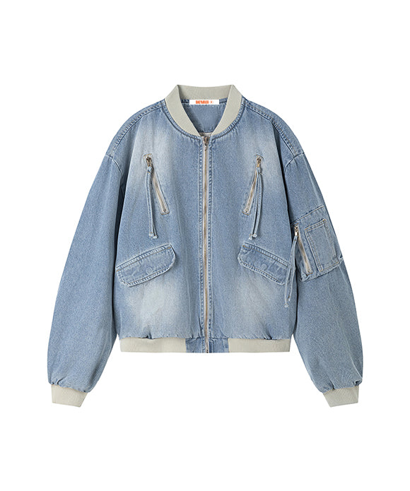 BAKYARDER Vintage Multi-Pocket Patchwork Denim Jacket