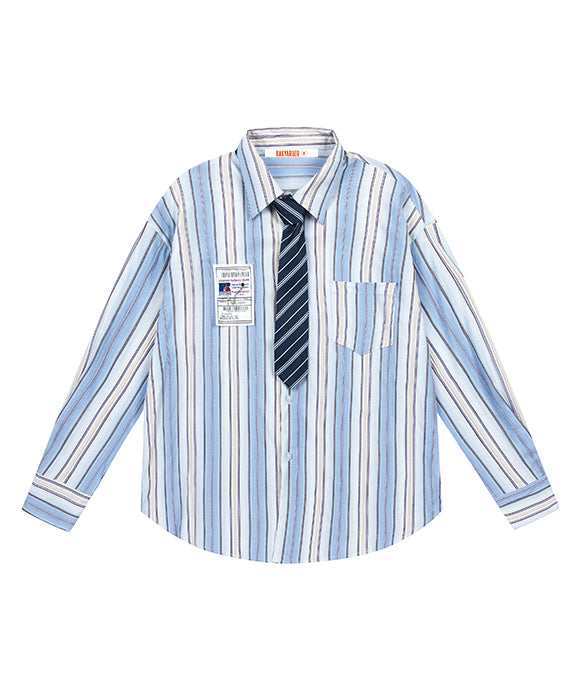 BAKYARDER College Style Striped Color Block Shirt