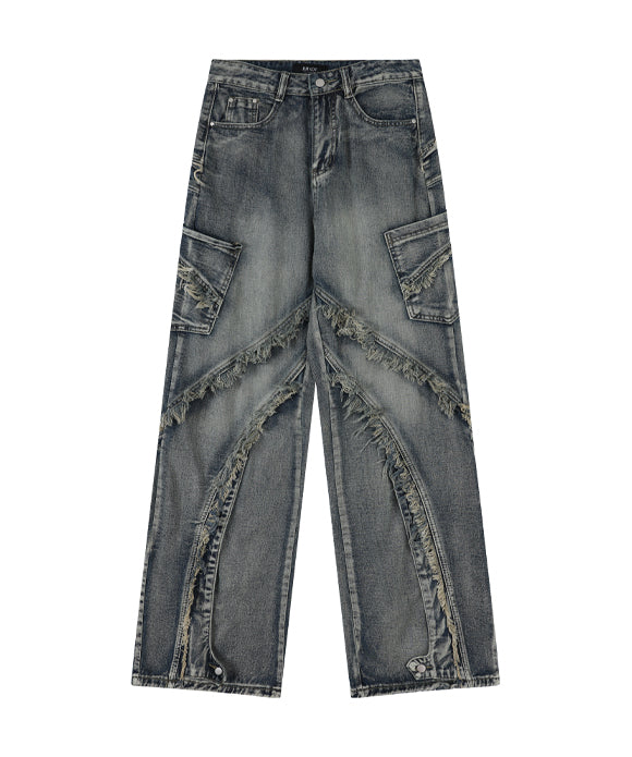 BAKYARDER Vintage Patchwork Frayed Denim Jeans