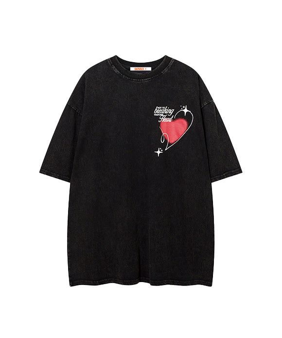 BAKYARDER Vintage Distressed Graffiti Heart Print Tee