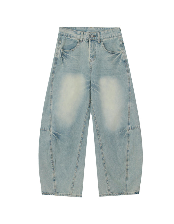 BAKYARDER Retro Distressed Wide-Leg Barrel Jeans
