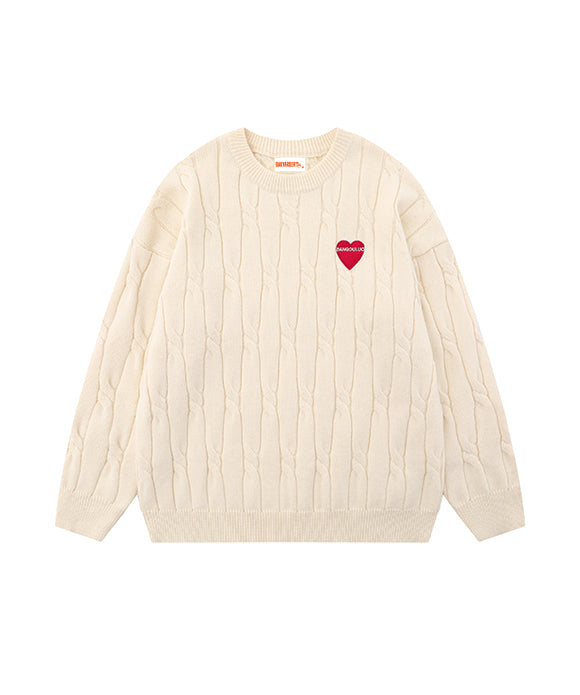 BAKYARDER Heart Embroidery Striped Sweater