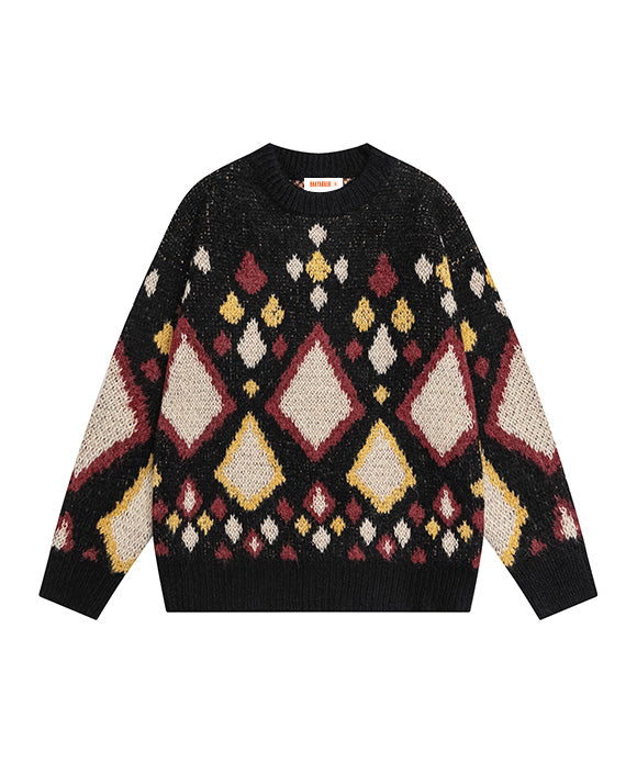 BAKYARDER Vintage Color Block Diamond Knit Sweater