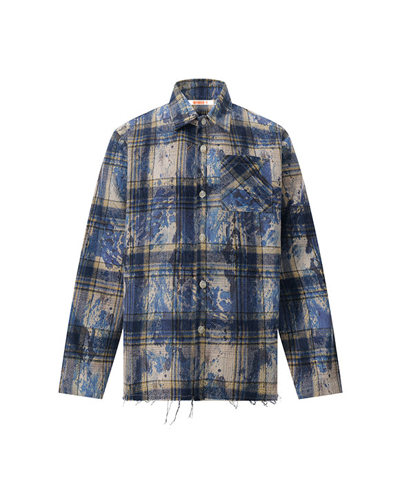 BAKYARDER Ink Wash Gradient Plaid Cardigan Jacket