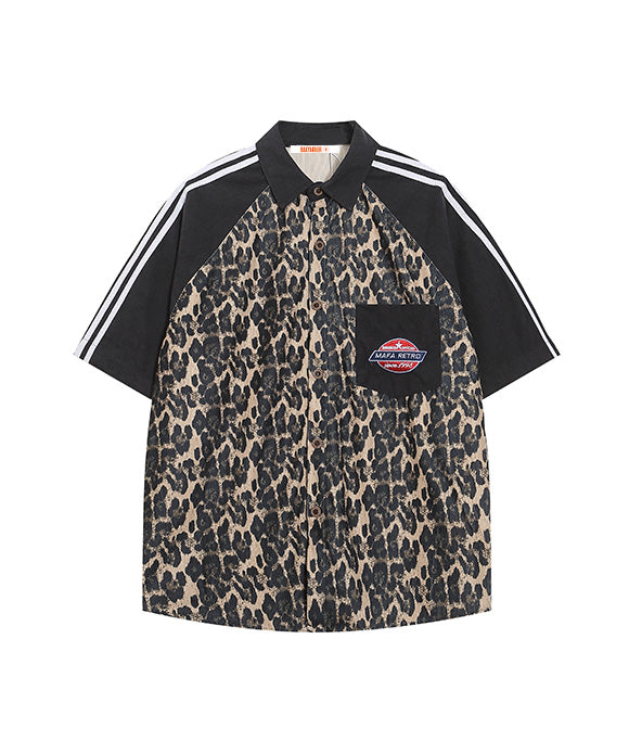 BAKYARDER Vintage Leopard Print Patchwork Shirt