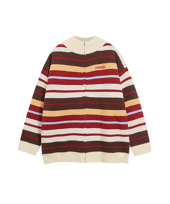 BAKYARDER Vintage Striped Color-Block Cardigan Sweater