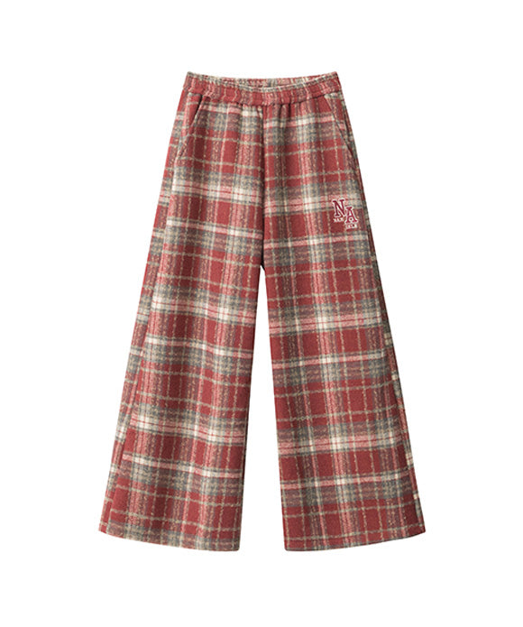 BAKYARDER Vintage Plaid Fleece-Lined Wide-Leg Pants