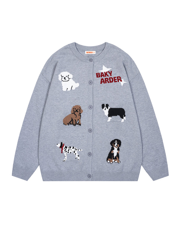 BAKYARDER Kawaii Dog Graphic Cardigan Cute Dog Print Sweater Unisex Oversized Cardigan Y2k Button Up V Neck Open Front