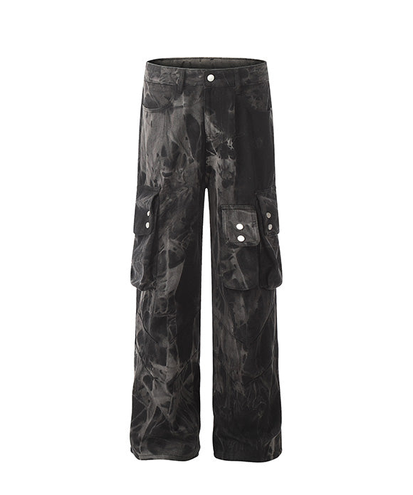 BAKYARDER Vintage Tie-Dye Cargo Denim Pants