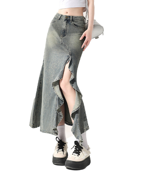 BAKYARDER Asymmetrical Split Denim Skirt