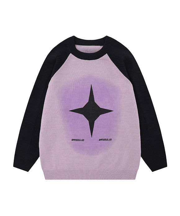 BAKYARDER Color Block Star Graphic Sweater