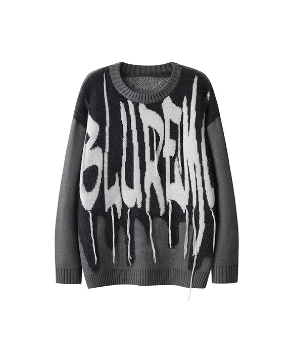 BAKYARDER Fringed Letter Colorblock Sweater