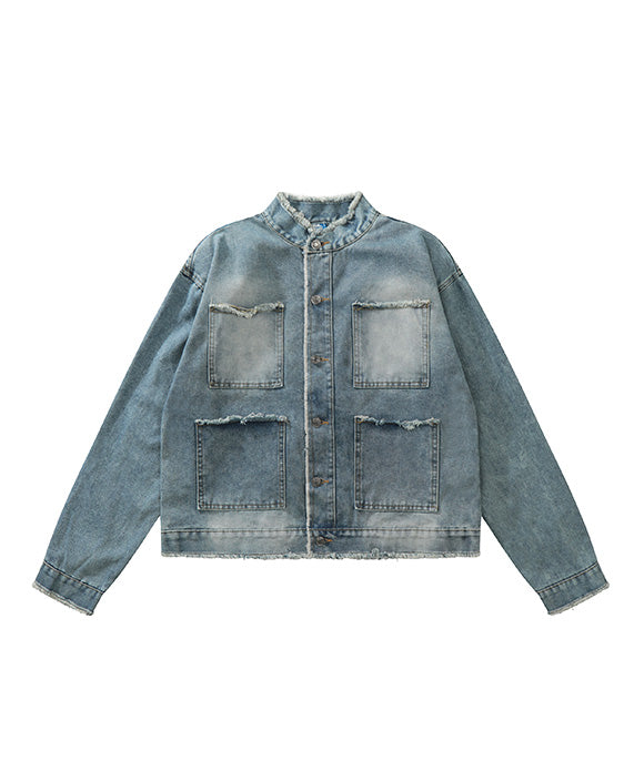 BAKYARDER Vintage Cropped Frayed Denim Jacket