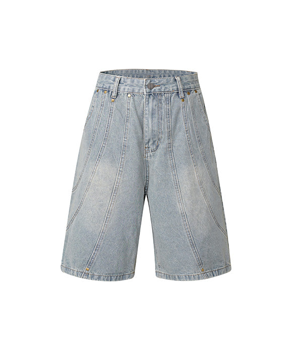 BAKYARDER Vintage Striped Patchwork Denim Shorts