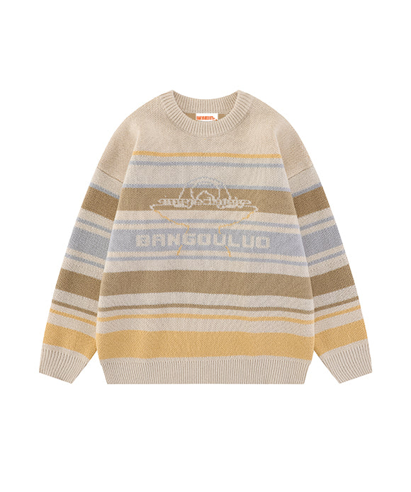 BAKYARDER Color Block Striped Letter Sweater