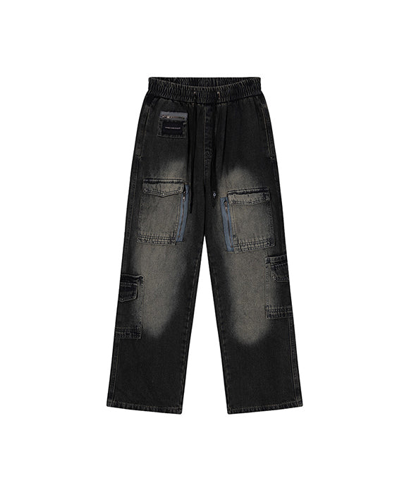 BAKYARDER Vintage Multi-pocket Denim Work Pants