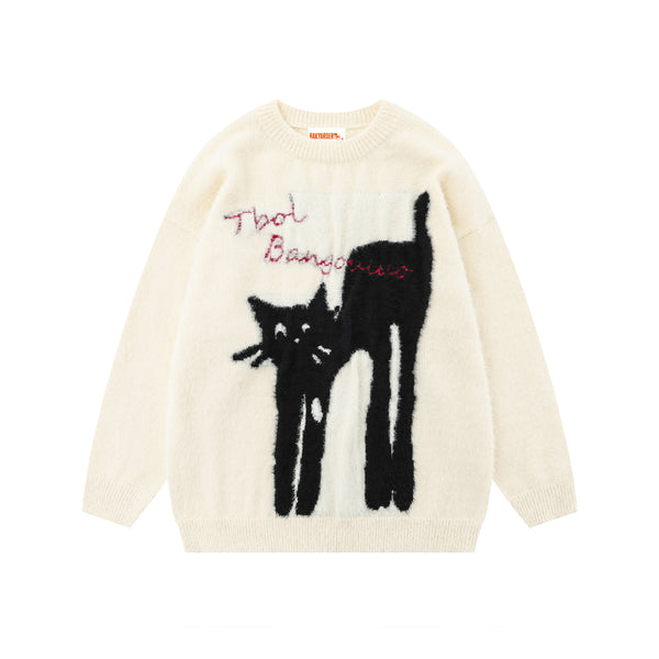 BAKYARDER Cat Graphic Knit Sweater