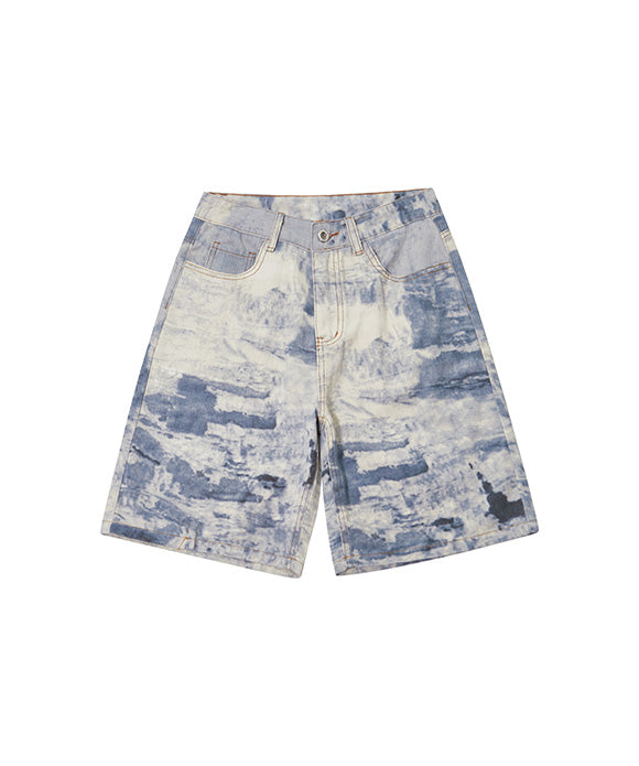 BAKYARDER Vintage Color-Block Wide-Leg Denim Shorts