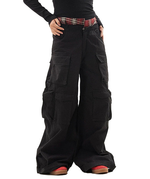 BAKYARDER  Vintage Layered Plaid Patchwork Cargo Pants