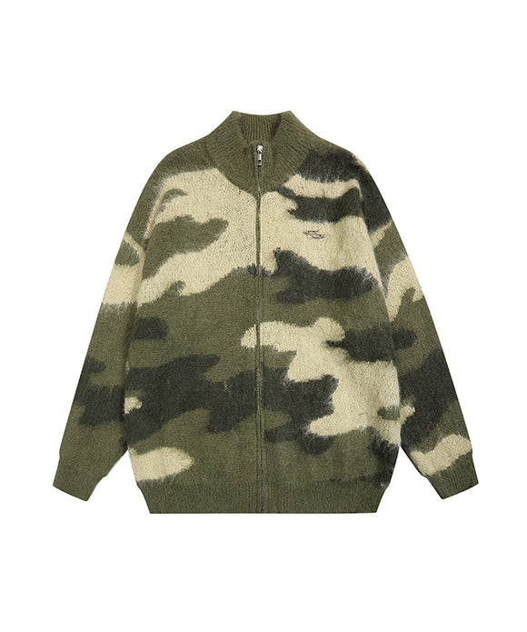 BAKYARDER Retro Camo Cardigan Sweater