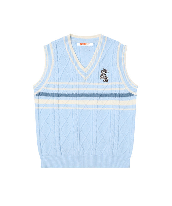 BAKYARDER Embroidered Letter Color-Block Striped Sweater Vest