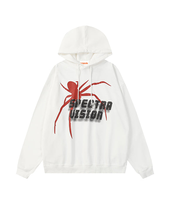 BAKYARDER Casual Red Spider Print Hooded Sweatshirt