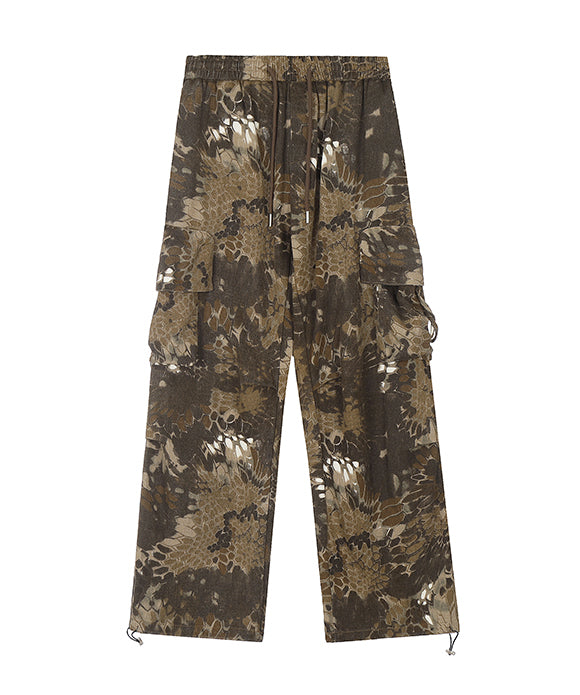 BAKYARDER Vintage Snake Print Camo Multi-Pocket Cargo Pants