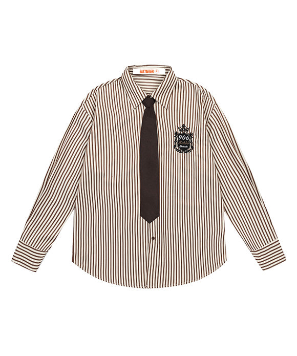 BAKYARDER Vintage Preppy Badge Striped Shirt