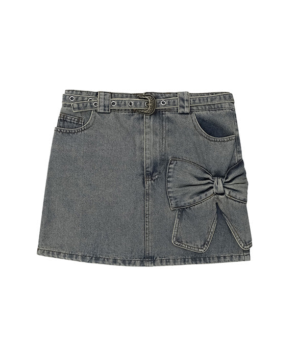 BAKYARDER Bow-Tie High-Waisted Denim Skirt