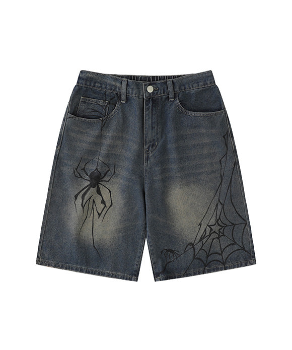 BAKYARDER Spider Distressed Denim Shorts