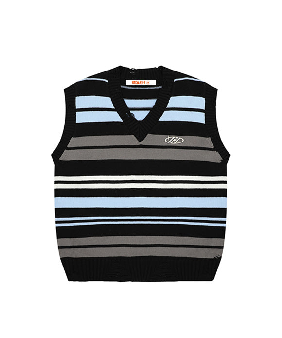 BAKYARDER Vintage Color-Block Striped Sweater Vest