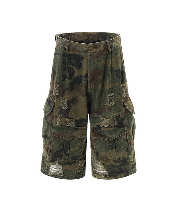 BAKYARDER Camo Distressed Cargo Cropped Pants