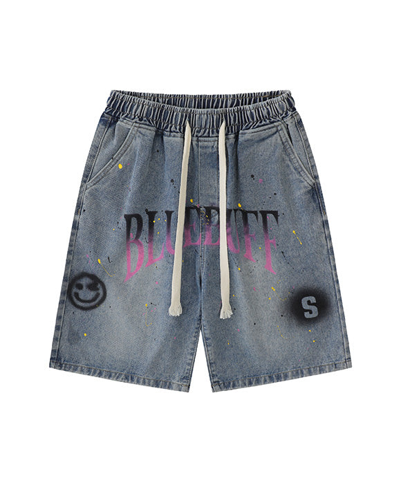 BAKYARDER Letter Print Denim Shorts