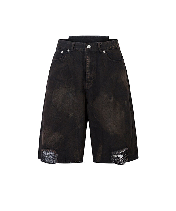 BAKYARDER Patchwork Distressed Denim Shorts