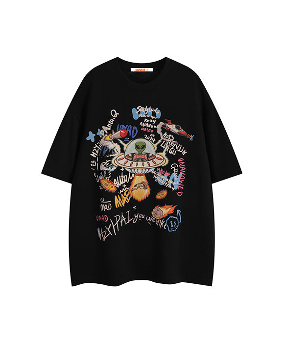 BAKYARDER Graffiti Print Crew Neck Tee