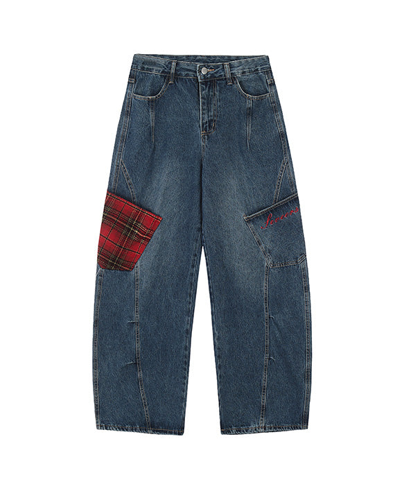 BAKYARDER  Vintage Color-Blocked Checkered Jeans