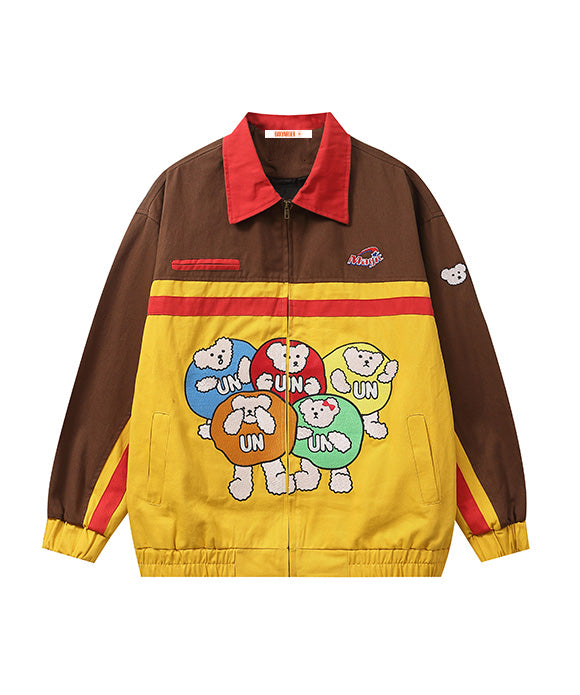 BAKYARDER Vintage Fun Embroidered Color Block Jacket