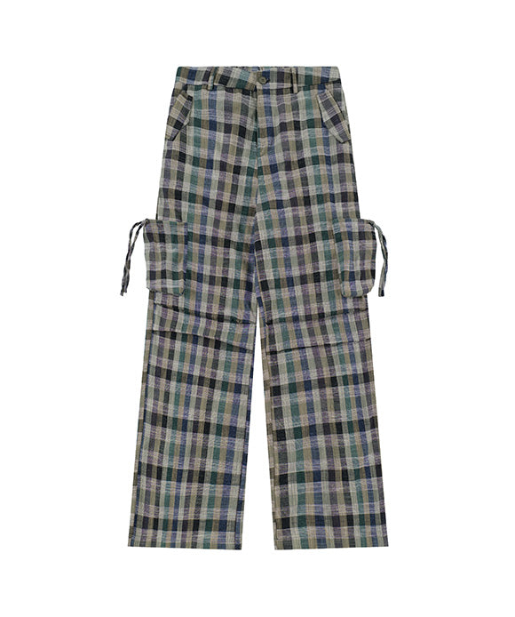 BAKYARDER Vintage Plaid Wide-Leg Cargo Pants