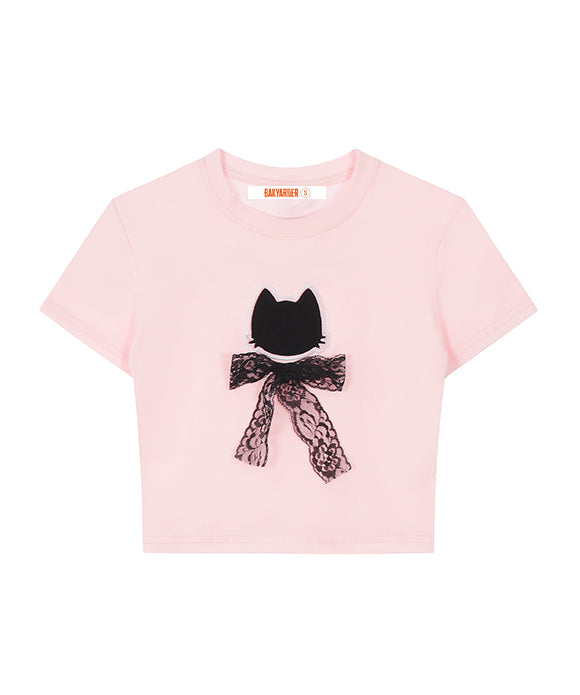 BAKYARDER Lace Bow Patchwork Tee